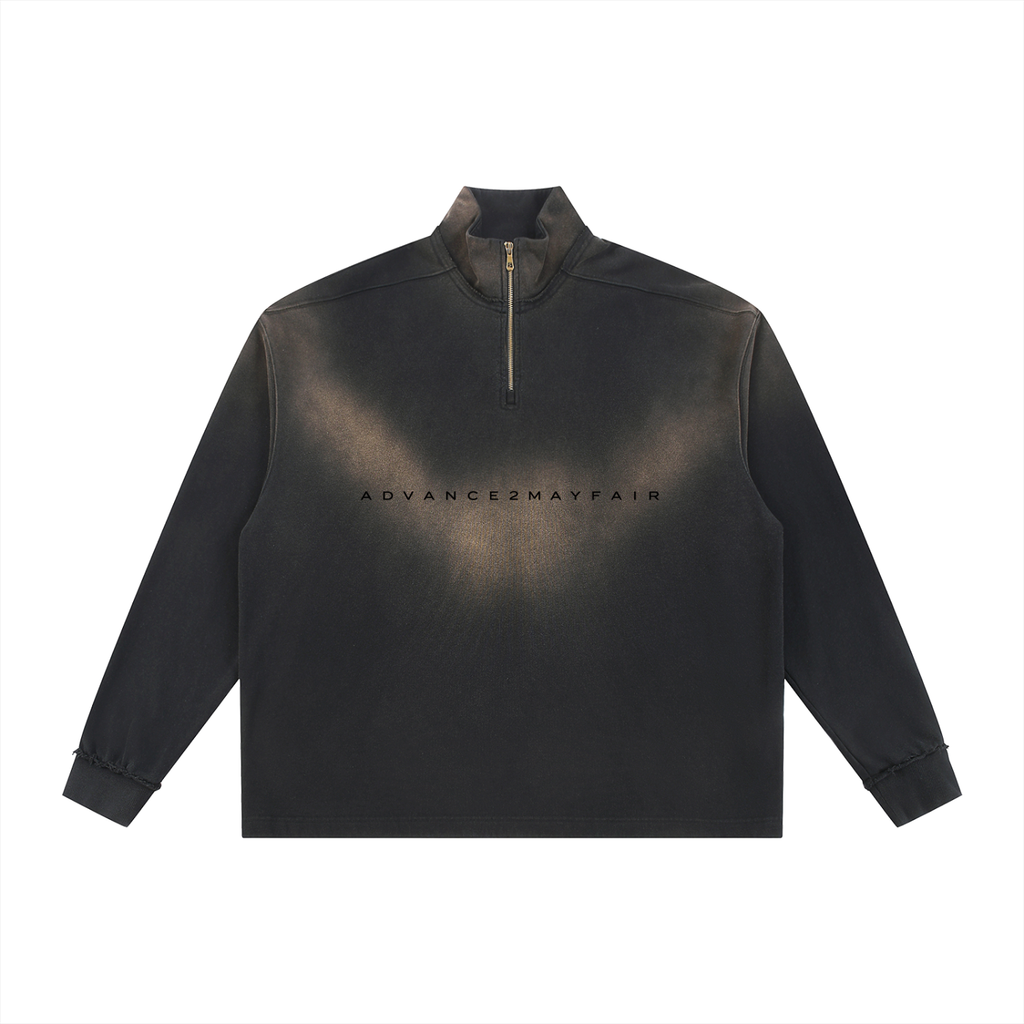 quaterzip,zip,sweatshirt,raw,faded,washed,black,brown,chill,streetwear