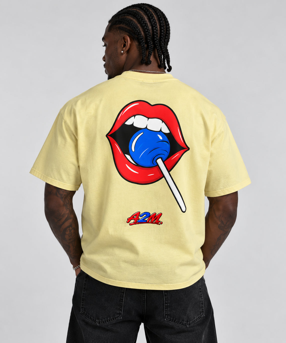 Tshirt,oversized,boxy,yellow,graphic,lollipop