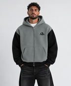 zipper,zip,hoodie,jacket,grey,black,relaxed