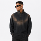 quaterzip,zip,sweatshirt,raw,faded,washed,black,brown,chill,streetwear