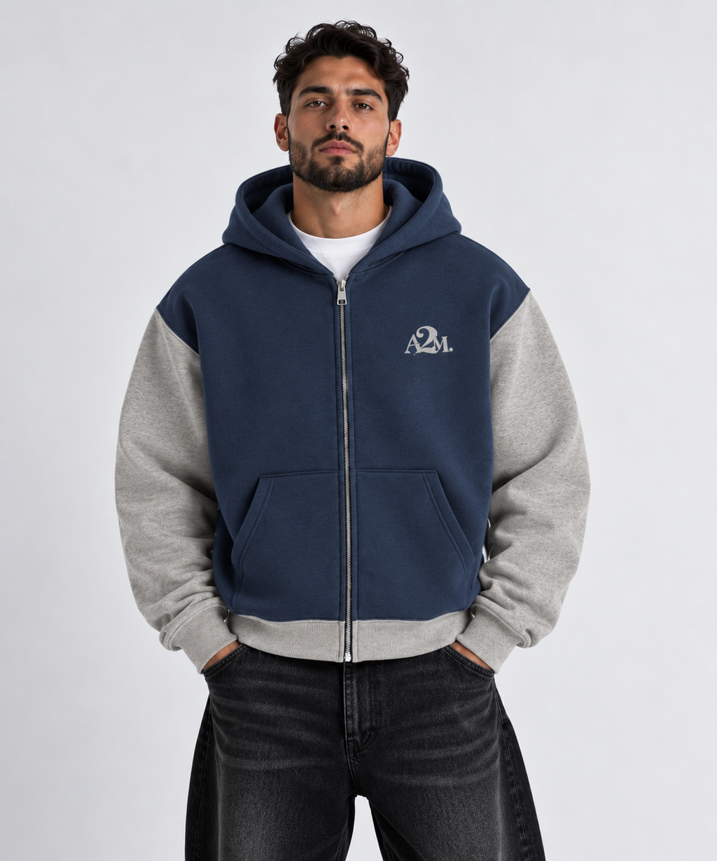 FORM 2 ZIP HOODIE - Navy & Grey