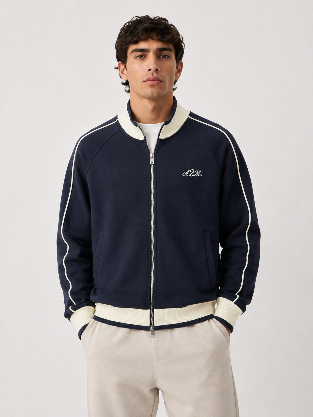 jacket,vintage,zip,zipper,navy,blue,cream,oldmoney,fitted